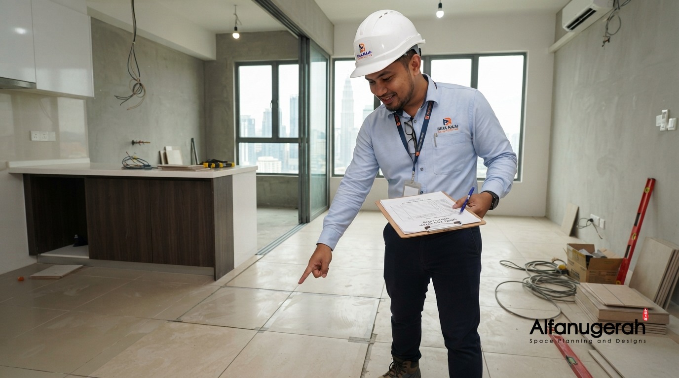 Alfanugerah tradespeople reviewing project plans together