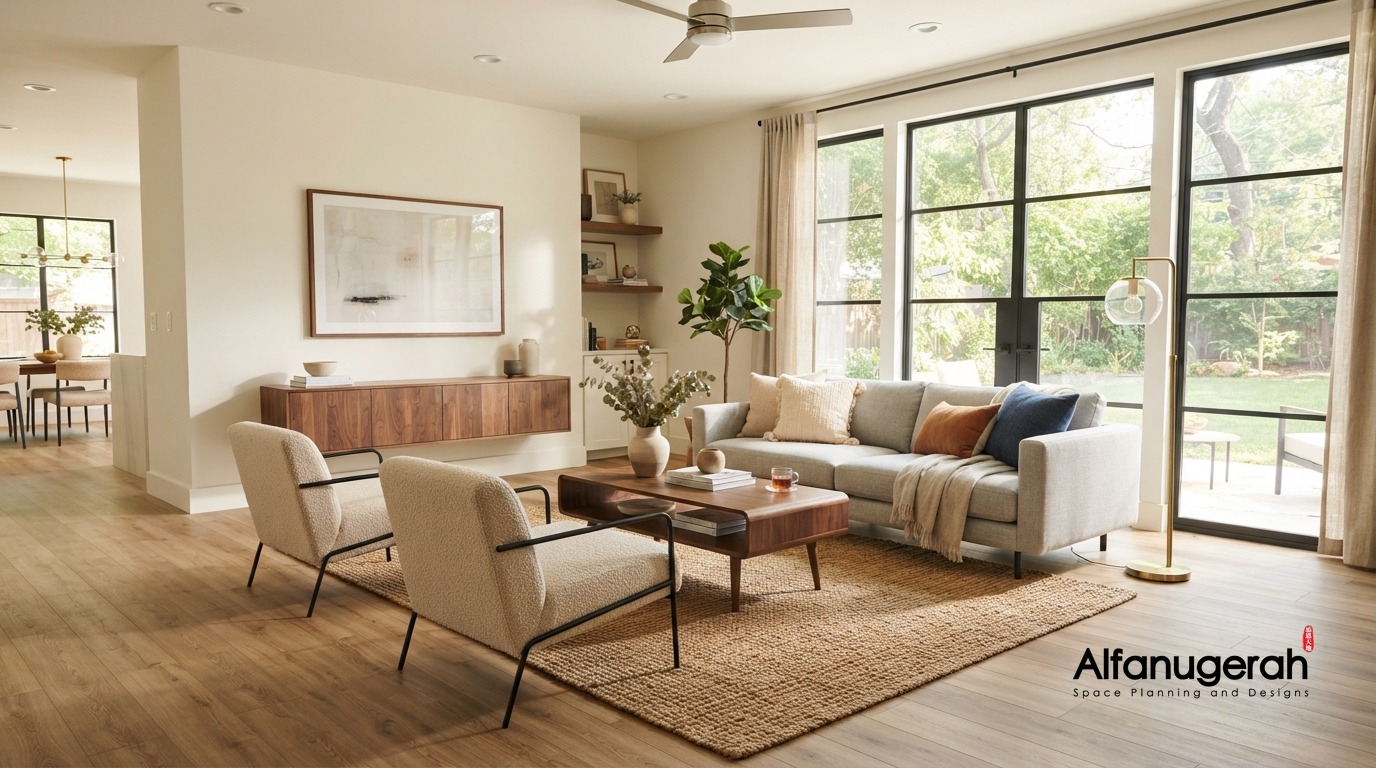 Modern living room with luxury vinyl plank flooring